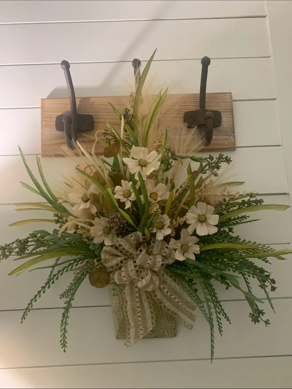 Hanging Metal Decor With Faux Floral Arrangement